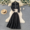Xiaoxiangfengwork clothingtwo-piece setfemaleautumclassy sense metal bucklecardiganhigh waistelegant skirtsuit