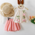 cross-border girls' 3d floral doll top + bloomer pants two-piece set