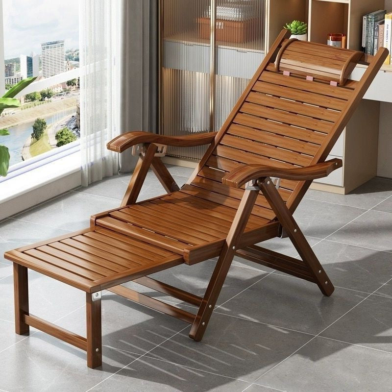Foldable reclining chair - adult bamboo rocking chair - home comfort nap lounger - lazy person's chair - elderly balcony leisure dual-use chair