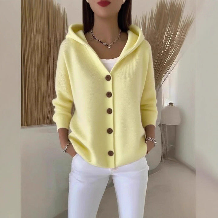 fashion autumn winternew arrivalhoodedknittingcardigan women's pure colorcasualfashionsweateroutwear women