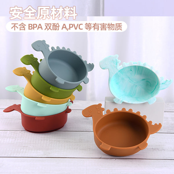 New food-grade silicone bowl baby feeding training dinosaur bowl suction cup bowl children's complementary food tableware silicone plate