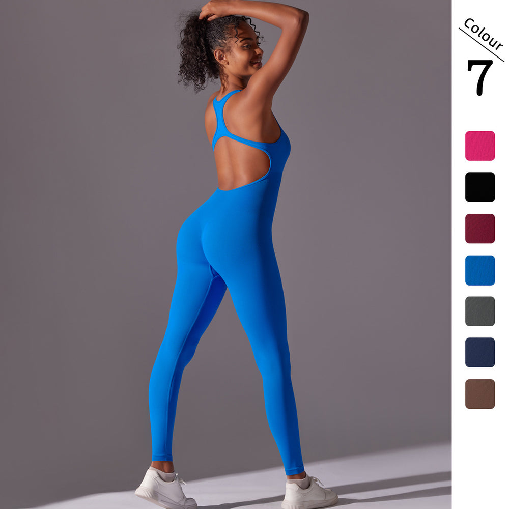 New arrivalfashion tight pure colorall-in-one jumpsuit aerial back yoga wear seamless breathable long jumpsuit
