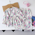 Autumn korean style new children's wear: girls' all-over floral print lace blouse and loose wide-leg pants set - kids' loungewear