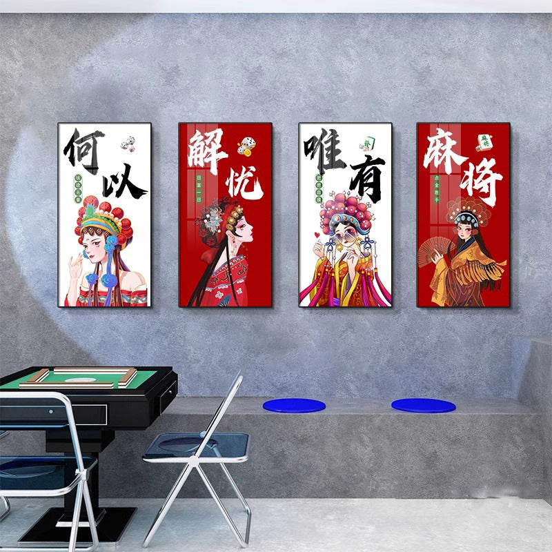 Chess and card room decorative painting mahjong room background wall mural national tide mahjong room box chess art creative quadruple hanging painting