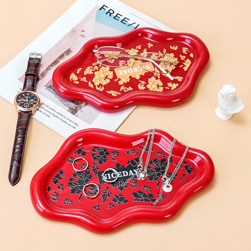 Minimalist style new year red snack tray dried fruit plate living room bedroom desktop organizer office glasses storage tray