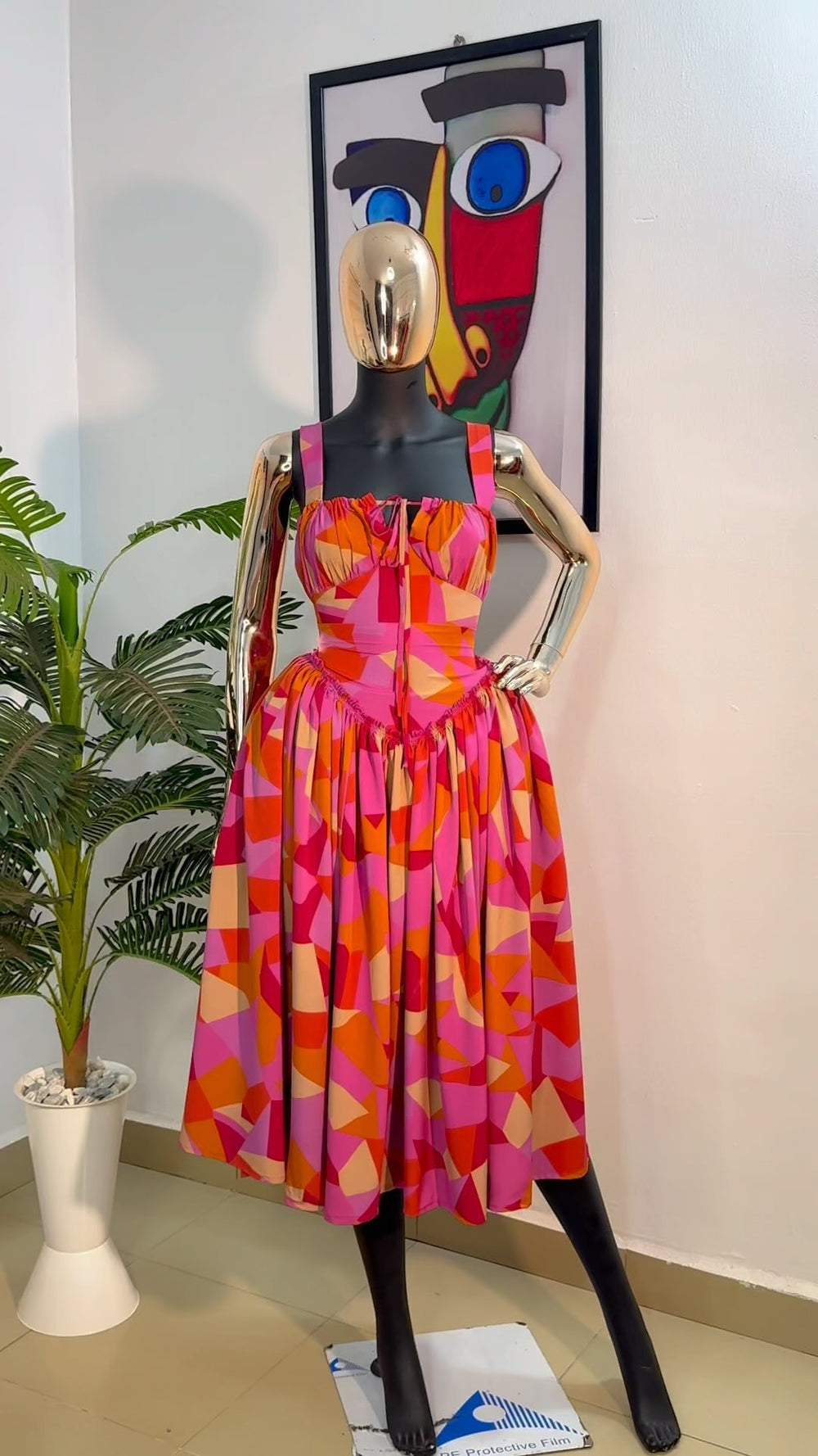 supply summernew arrivalprintingsexy waist mid-length skirt fashionfashion geometric printing suspender skirt
