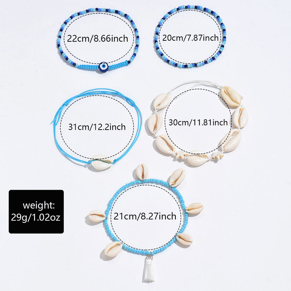 Wholesale seashell anklets - cross-border summer ocean-inspired accessories for women - versatile, unique, handmade blue rice bead starfish leg rings