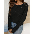 women's sequin ribbed knit sweater - long sleeve lace patch crew neck casual top
