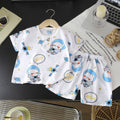Summer children's cotton silk short-sleeve set: boys' loungewear, girls' cotton silk pajamas, baby air conditioning suit, wholesale children's clothing