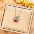 X8361-steel color-apple necklace [titanium steel chain copper inlaid zirconium pendant]
