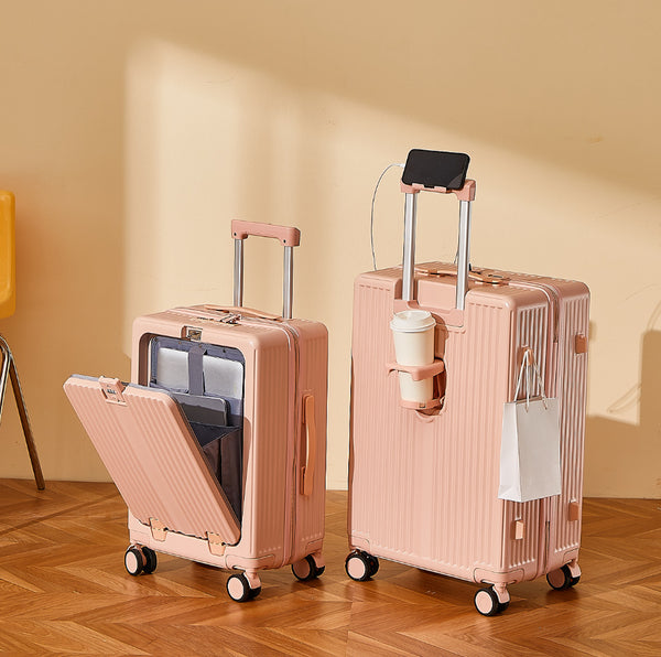 Yongsheng front open suitcase college student large-capacity travel box universal wheel 24-inch password leather case trolley case wholesale