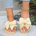 Summer new indoor casual comfort lightweight home slippers linen bowknot flip-flops flat non-slip sandals