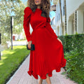 D3239 independent station fashion cross-border women's autumn puff sleeve tops pleated skirt two-piece set african suit