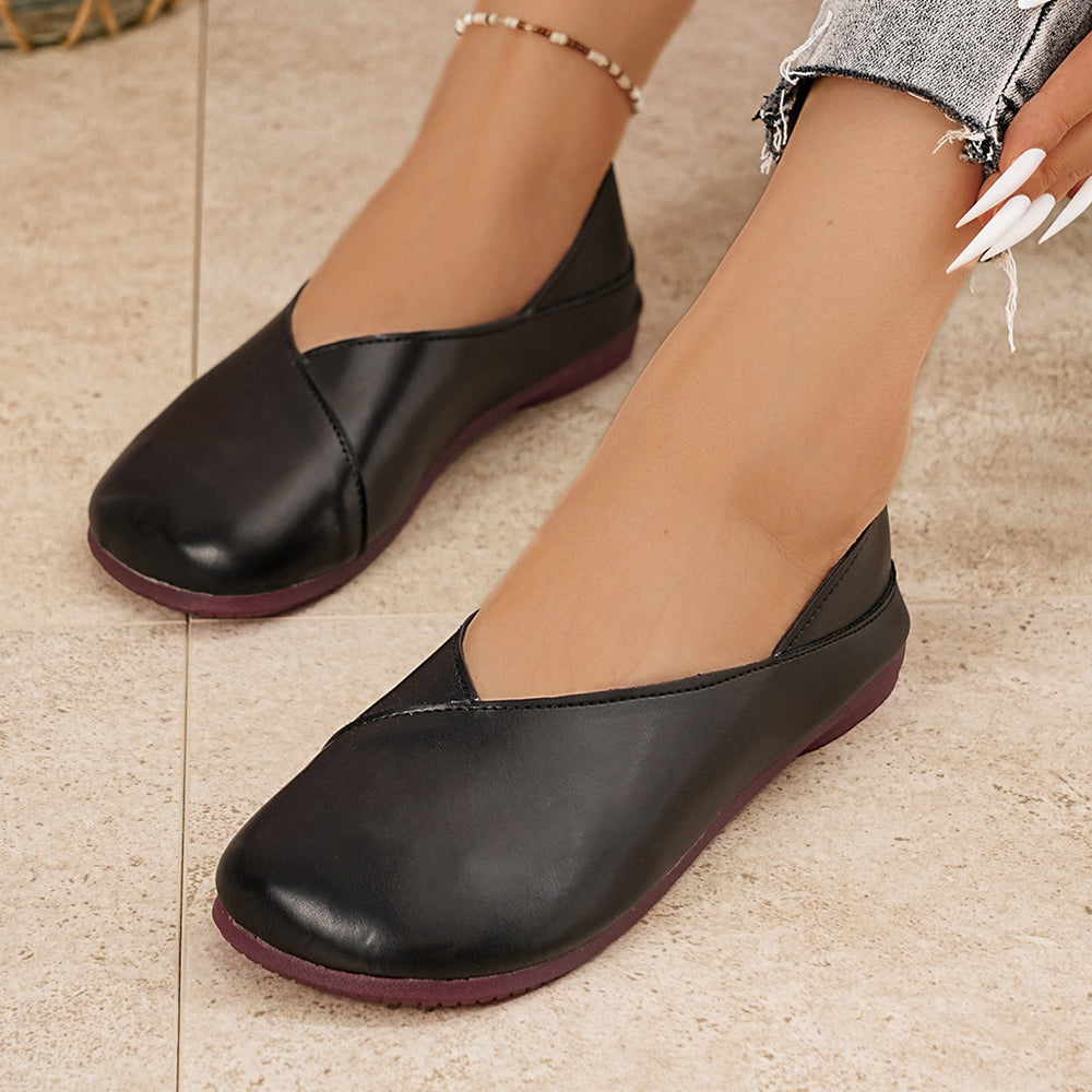 plus size soft leather flats women's  spring & fall new arrival non-slipplaid two-wear casualretro beanie shoes for women
