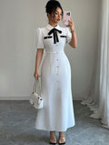 Pre-sale yang zi's same style shirt dress pleated classybowslong sleeves skirt waist long skirt