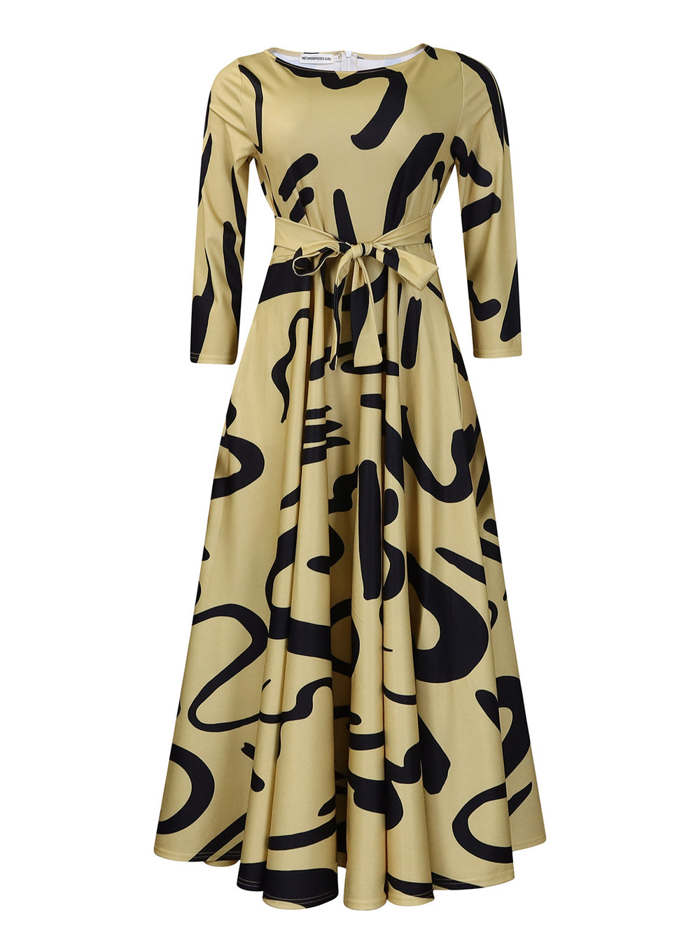 women's spring  new fashionable elegant tie-waist printed african plus size midi dress - export dress