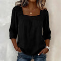 new cross-border  summer solid color casual square neck lace trimmed three-quarter sleeve cotton linen short-sleeve top for women