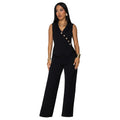 C7496 cross-border   fashion women's casual sleeveless v-neck top and pants two-piece set - new