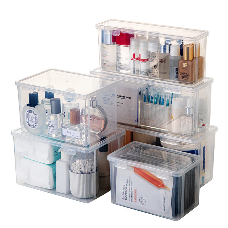 Long plastic washing powder storage box with lid, flip cover storage box, transparent mirror cabinet storage, rectangular storage box.