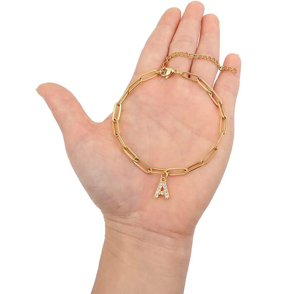 Exportnew arrival paper clip chain letter pendant bracelet anklet fashionfashion diamond letter anklet bracelet for women