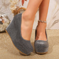 Export  new arrival round toe suede women's fashion flats sleeve wedge heel waterproof platform plus size high heels wholesale