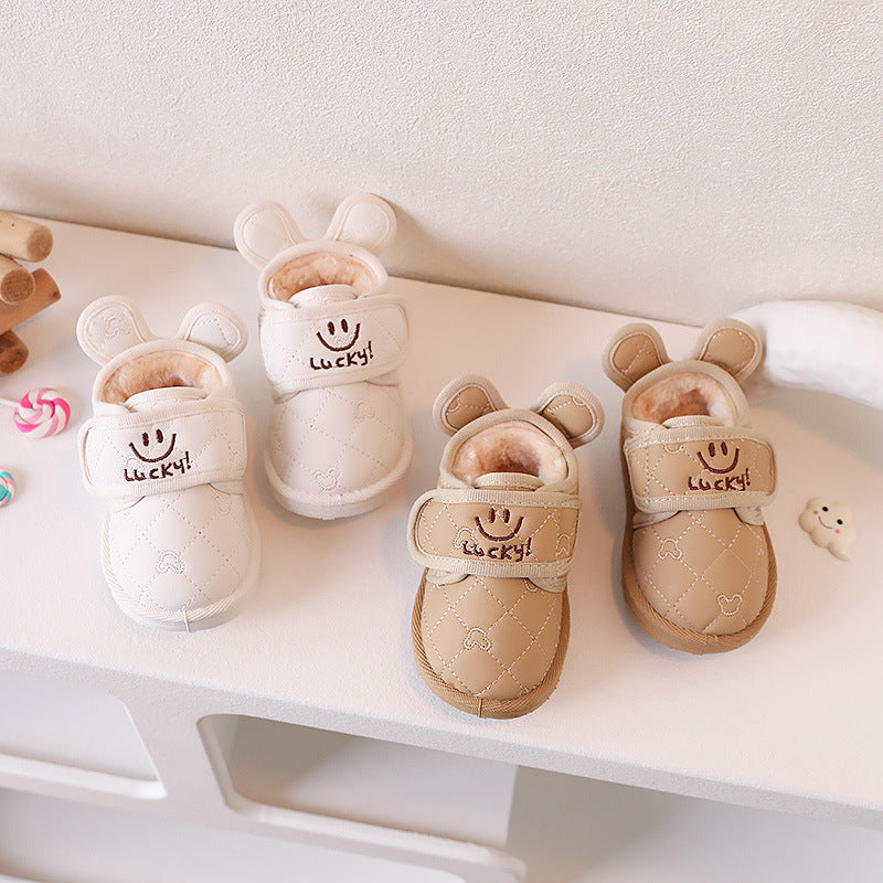 Baby snow boots winter style fleece-lined cotton shoes infant kids toddler shoes children's baby shoes k-style milk tea smiley face