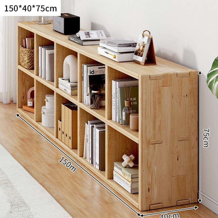 Solid wood bookshelf shelf floor-to-wall combination lattice cabinet living room kindergarten storage low household bookcase