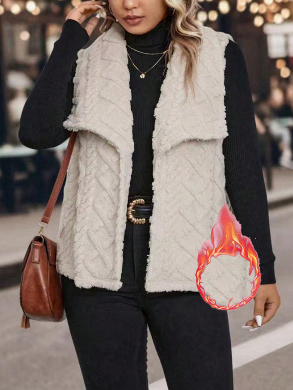 Fall and wintercasualplus sizestuffed waistcoat large lapel stereo embossed texture looseheattech outer wear fat mm women's clothing