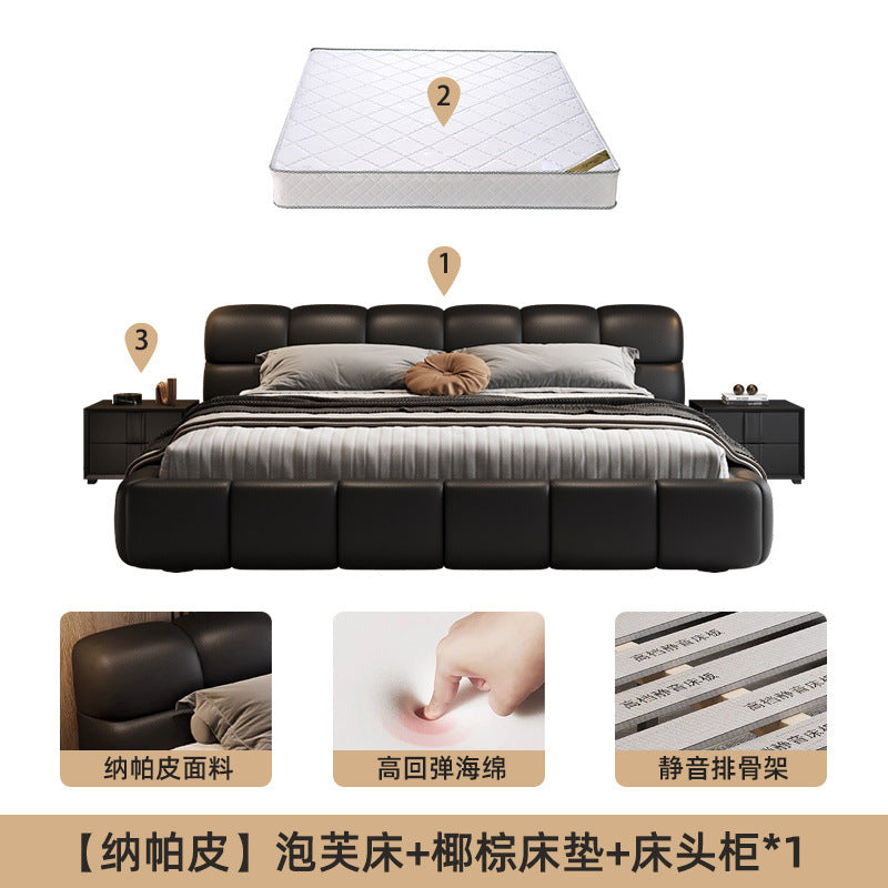 Accessible luxury genuine leather bed storage double bed casual italian puff bed master bedroom scandinavian leather bed head layer cowhide bed