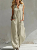【factory direct】new spring/summer women's casual linen-cotton sleeveless jumpsuit - perfect for us & european  & independent e-commerce stores