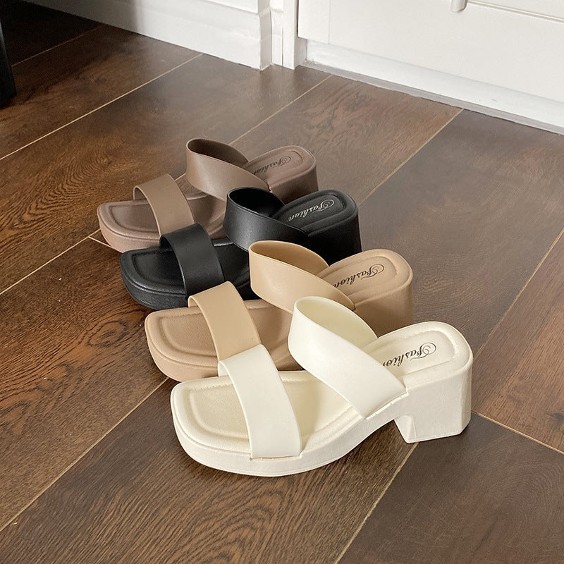 hot-selling new high-heeled slippers for women, summer outdoor wear, height-increasing non-slip double-strap sandals, women's fashionable wedge heels