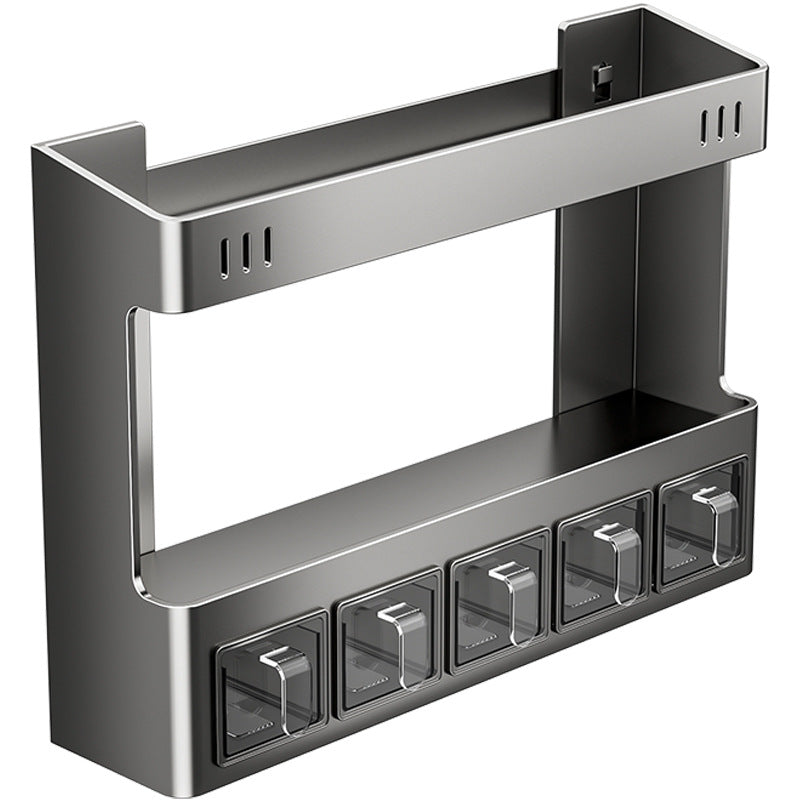 Gun Ash Kitchen Shelf No Punching Multifunctional Wall Mounted Multi-layer Seasoning Combination Seasoning Box Storage Shelf