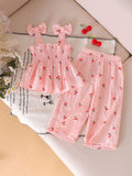 Girls' summer casual outfit: ruched waist cami top & daisy print pants - fresh & stylish summer wear for kids