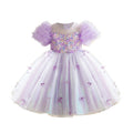 Rainbow girl's dress - new style first birthday baby dress with 3d butterfly back, bubble sleeves, and sequin detail