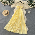 Vacation style haltercut out women's light blue dress women's summerpleated long skirt high waist waist slimming lookelegant skirt