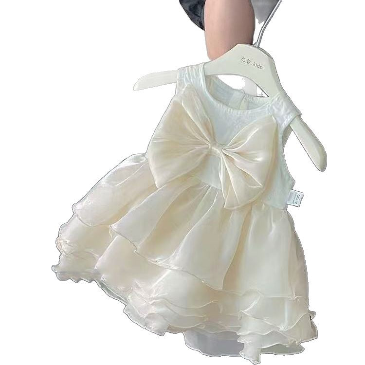 Summer korean style fashionable 100-day celebration princess romper outfit, baby spring clothes, chic mesh bodysuit dress for baby girls