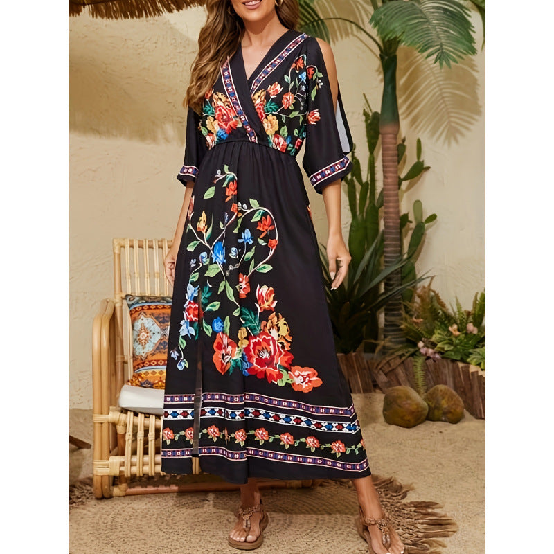 cross-border european and american bohemian retro ethnic style independent website vacation dress