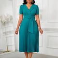 D593  fashion sexy short sleeve v neckfashionelegantelegance pleated plus sizehigh waist african dress