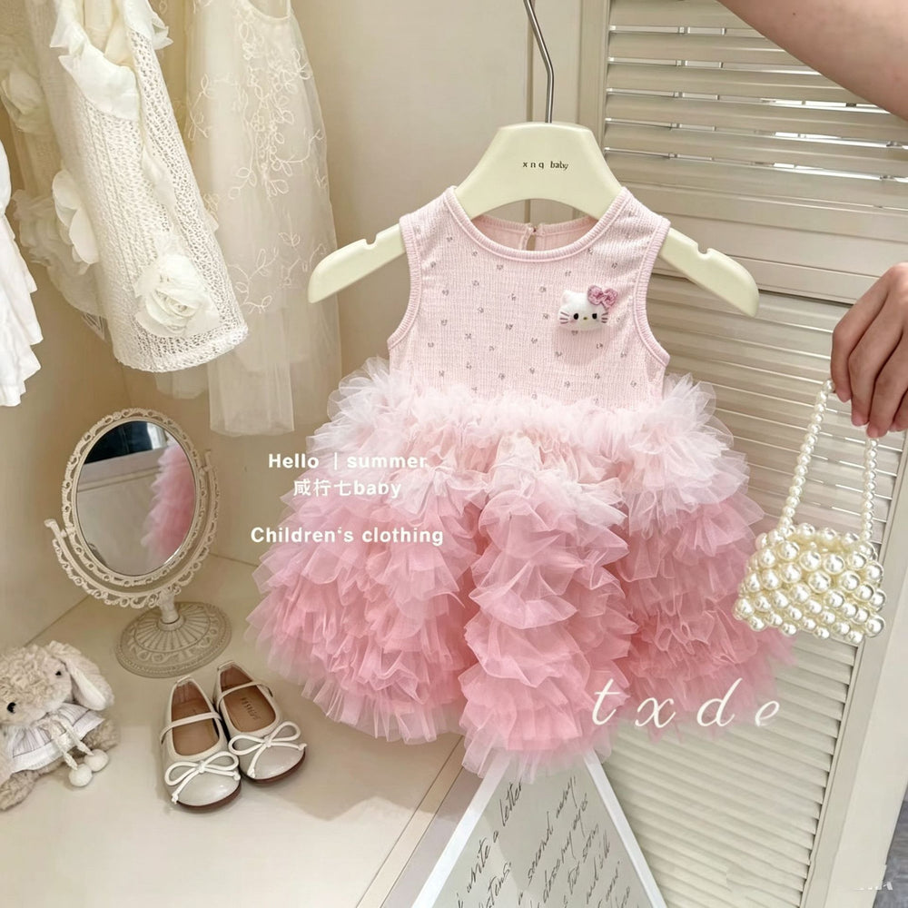 【dropshipping】sweet style mesh dress girls' summer dress  new summer collection girls' baby mesh dress