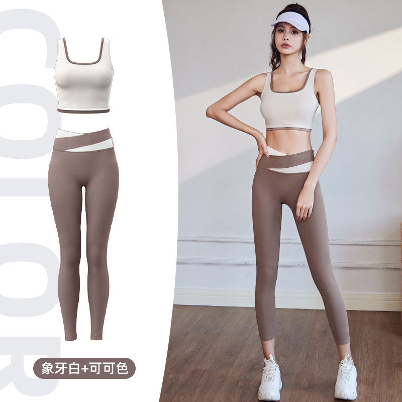 Juyitang high elastic color matching rimmed sports underwear gathers to show breasts and large breasts, shockproof yoga bra