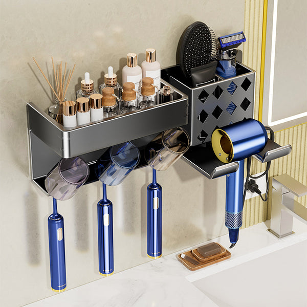 Hair dryer, toothbrush, integrated shelf, gun ash, electric bracket, bathroom, no punching, wall-mounted mouthwash cup, toothset.