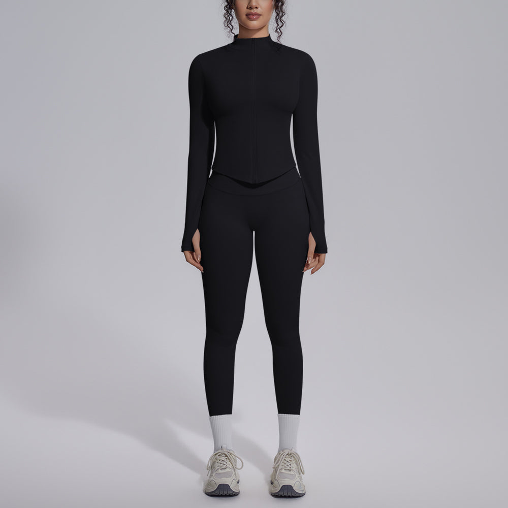European and american seamless yoga set - slim fit zipper jacket & peach lift butt leggings - women's activewear workout outfit