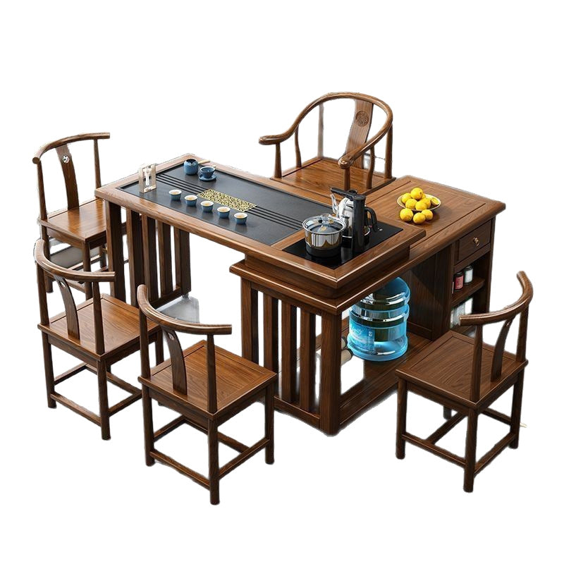 New chinoiserie solid wood tea table rotate table and chair complete set of water kettle all-in-one tea table balcony living room small apartment coffee table
