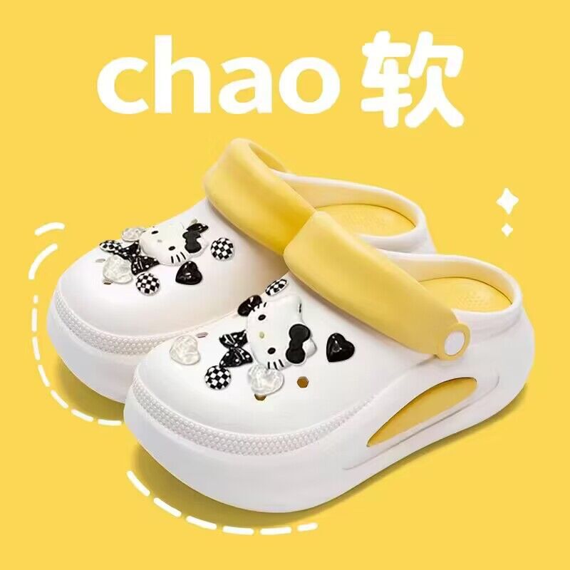 Summer shoes for women, cute thick sole dopamine heightening hole beach non-slip sandals outwear slippers toe cap clogs