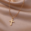 Aliexpress cross-border hot selling jewelry: 18k gold plated cross pendant necklace, fashionable minimalist beaded chain, women's short style