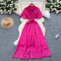 Sense of designniche style shawl patchwork lapel single breasted waist dress female summerfrenchslimming lookelegant long skirt