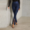 Wish  sexy pu leather pants, european and american classic high-waisted stretch flare leggings, women's slit long pants, plus size