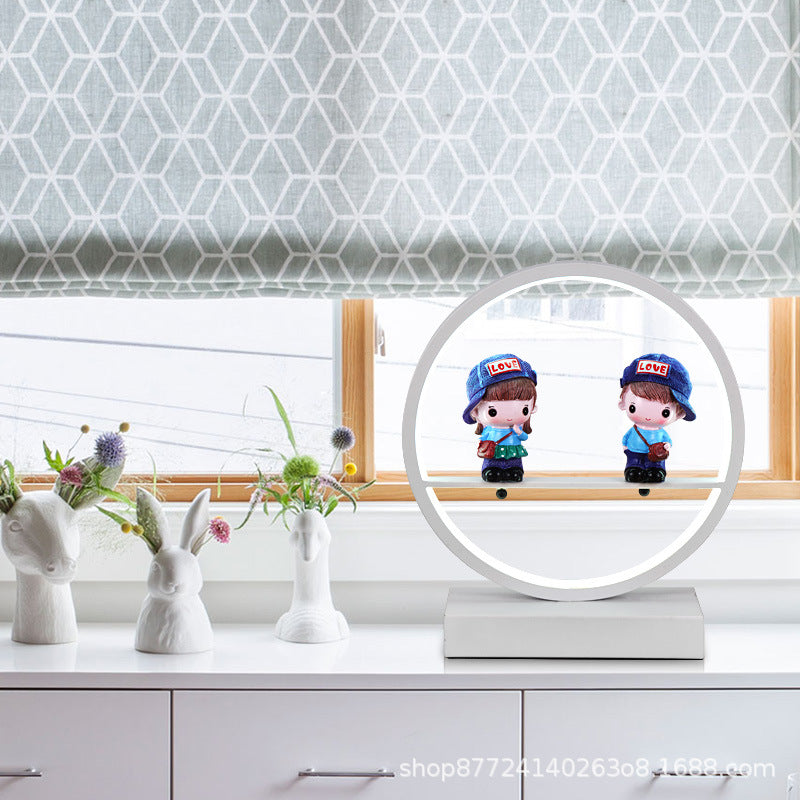 Black and white round table lamp - bedroom bedside lamp - creative cartoon doll - wedding gift - remote control dimming touch lamp