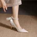 French white high heels women's stiletto wedding shoes with skirt satin wedding shoes bows elegancespring & fall pointed toe flats