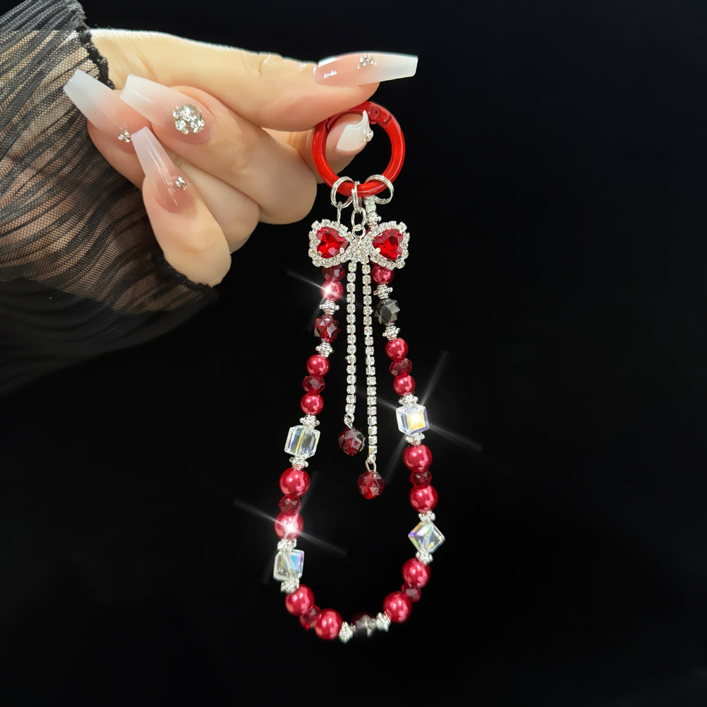 Luxury rhinestone butterfly phone charm crystal pendant wristlet chain accessories - high-end mobile phone lanyard for women